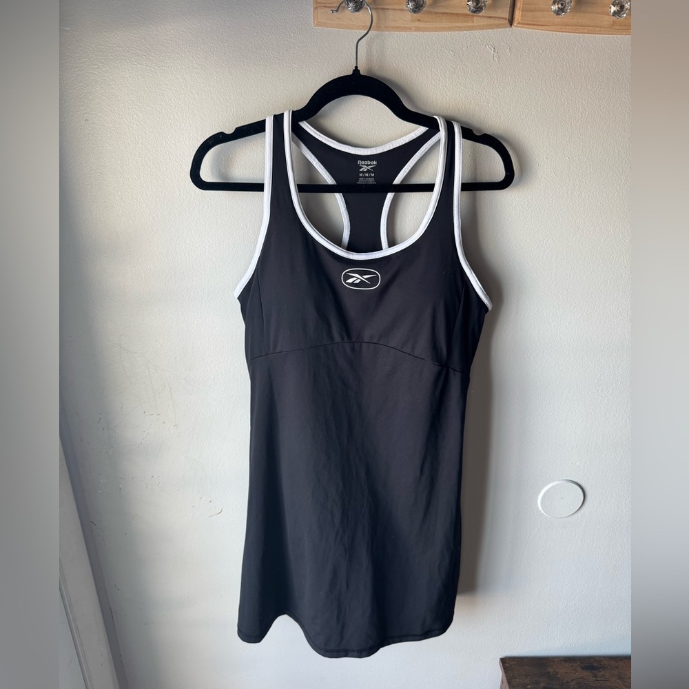 Reebok Performance Racerback Tank Top with Built-in Bra - Black/White - Medium